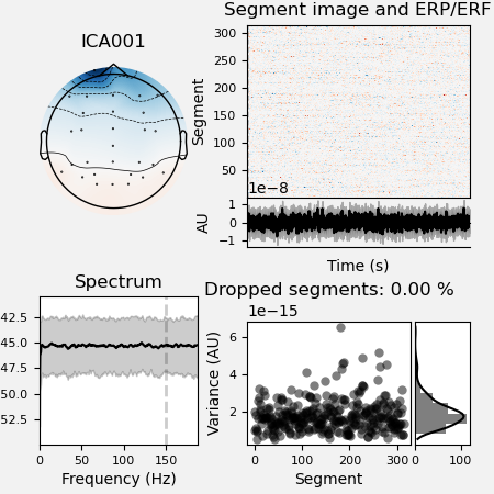 ICA001, Segment image and ERP/ERF, Spectrum, Dropped segments: 0.00 %