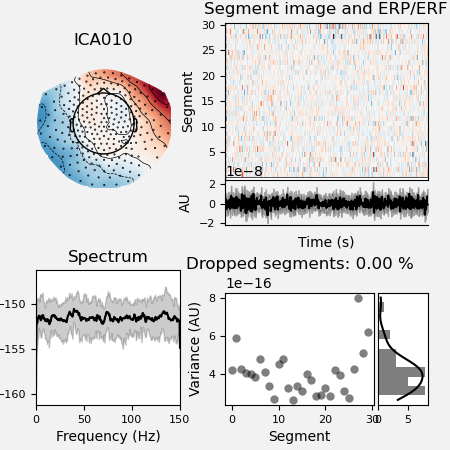 ICA010, Segment image and ERP/ERF, Spectrum, Dropped segments: 0.00 %